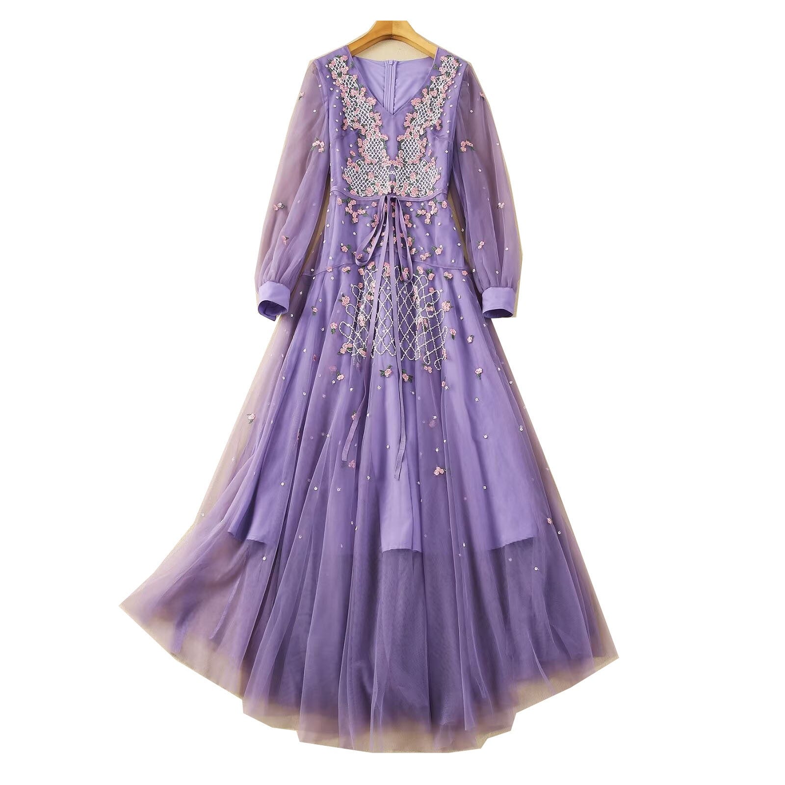 Elegant purple embroidery ballroom party dress